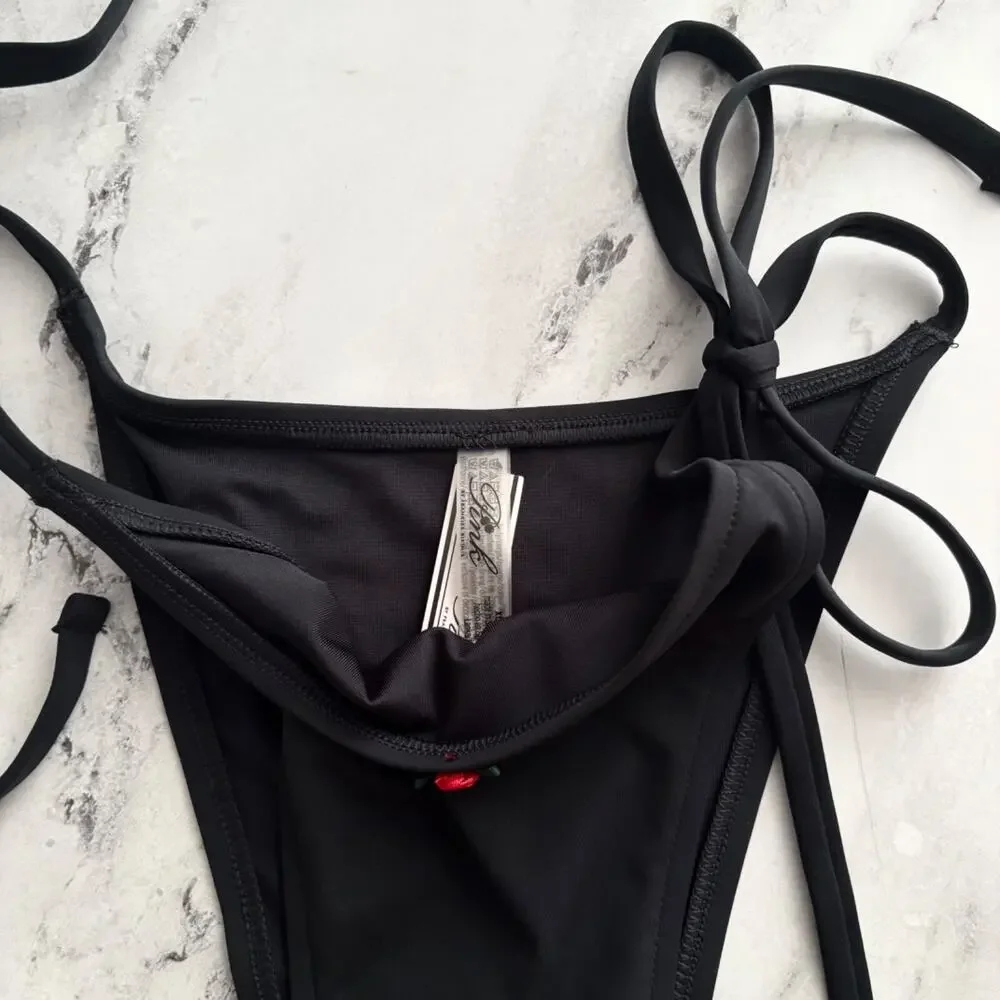 PINK x Frankies Bikinis Nwt Black Tie Side Rosemary Swim Bikini Bottom XXL 2XL